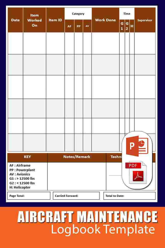 Editable Aircraft Maintenance Logbook for Technicians 